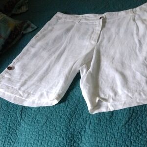 Wms Eileen Fisher Size 14 White Organic Linen Shorts NWT Roll Up W/Tab